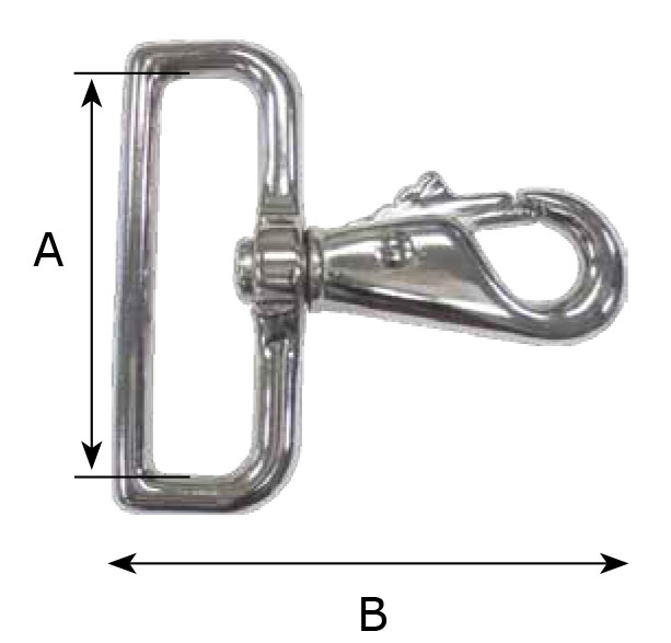 Item # 9001Z (1/2) NP, 1/2 Inch (in) Inside Width (A) Nickel Plated Finish  Square Swivel Quick Snap Hook On Batz Corporation
