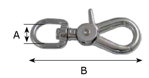 Item # 5015SS (1), 1 Inch (in) Inside Width (A) and 2-3/4 Inch (in)  Overall Length (B) Round Swivel Trigger Snap Hook On Batz Corporation